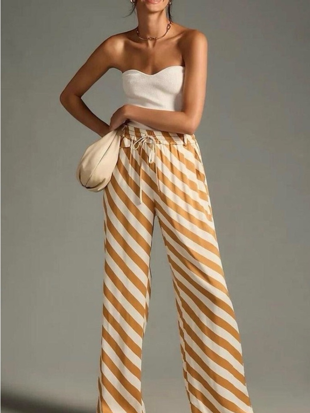 Anthropologie Maeve Diagonal Stripe Wide-Leg Pants in Mustard & White